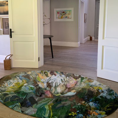 Picture of KIM BLACK COLOURBURST PROTEA OVAL RUG (PRINTED RUG)